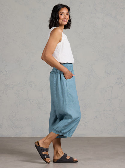 Marrakech French Linen Cropped Pants Tahiti Blue