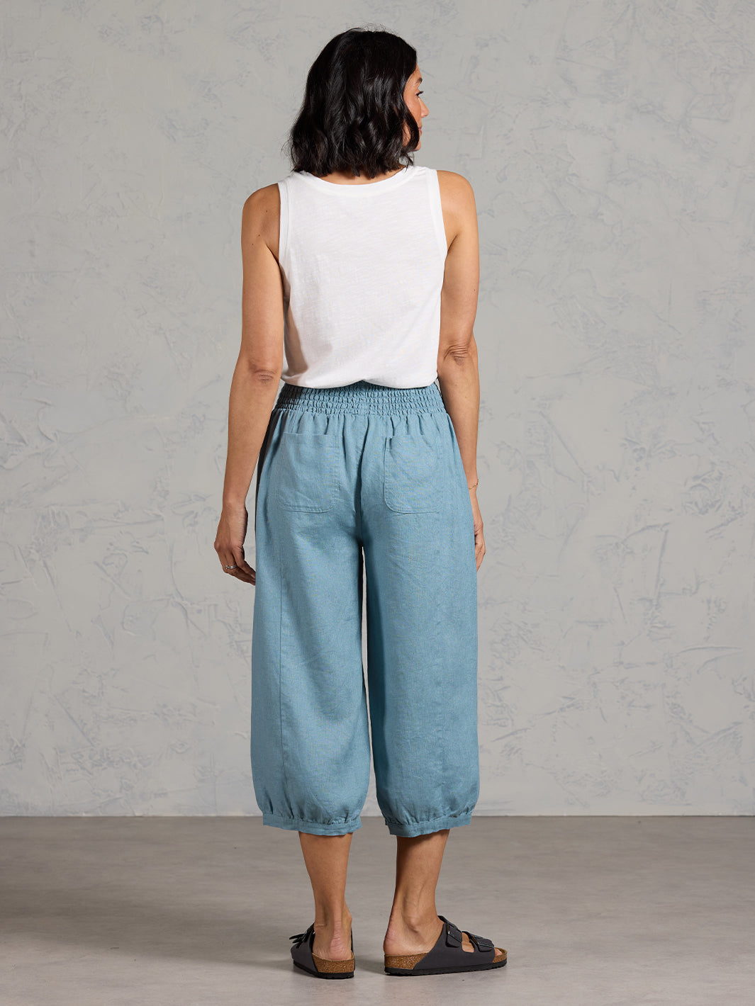 Marrakech French Linen Cropped Pants Tahiti Blue