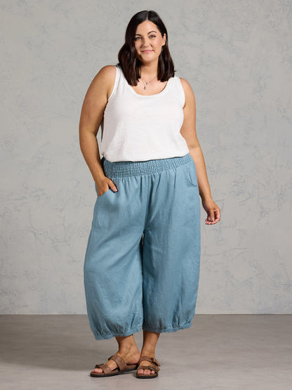 Marrakech French Linen Cropped Pants Tahiti Blue