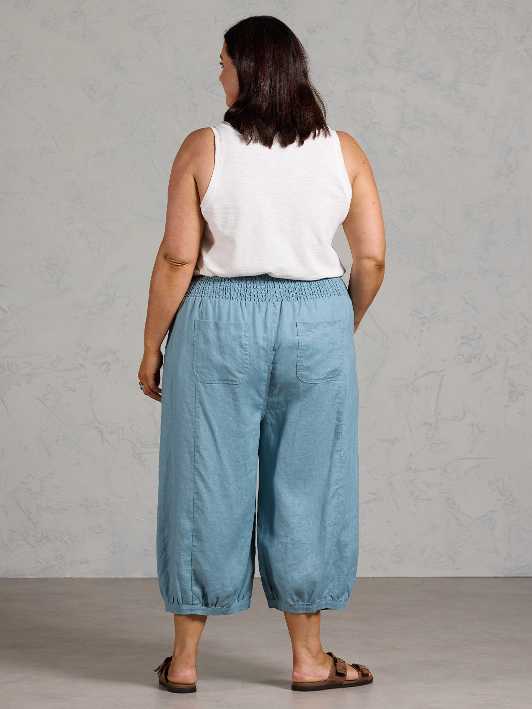 Marrakech French Linen Cropped Pants Tahiti Blue