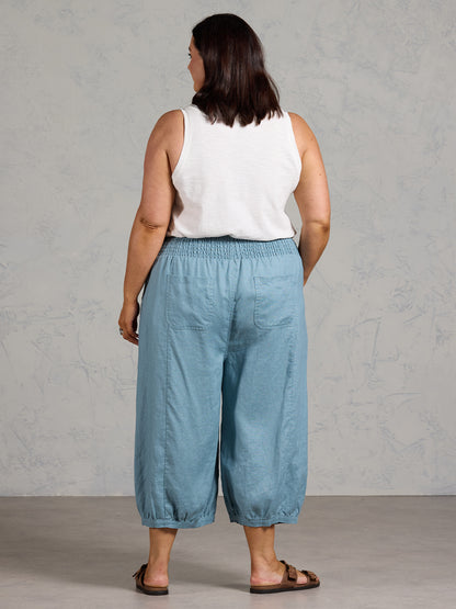 Marrakech French Linen Cropped Pants Tahiti Blue