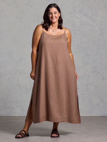 Peony French Linen Dress Cinnamon