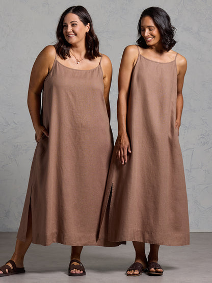 Peony French Linen Dress Cinnamon
