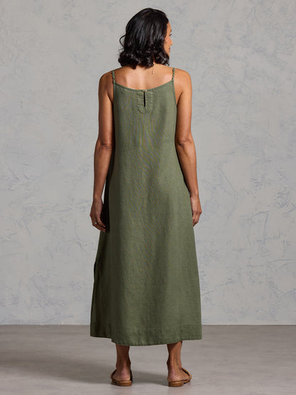 Peony French Linen Dress Olive