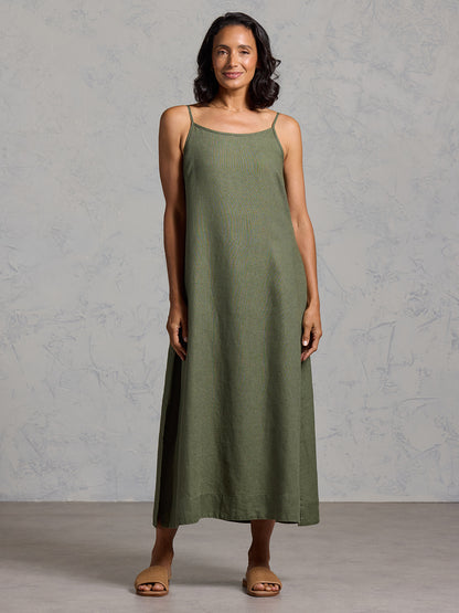 Peony French Linen Dress Olive