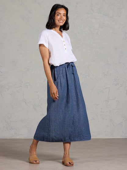Rosa French Linen Skirt Pacific Blue