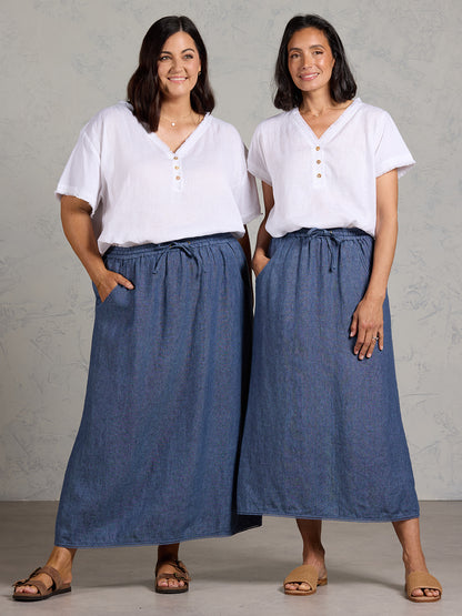 Rosa French Linen Skirt Pacific Blue
