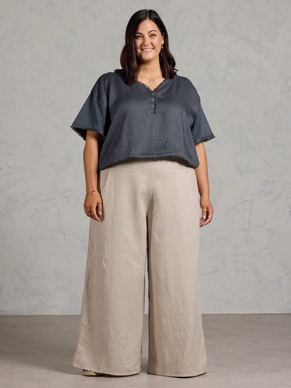Vivre French Linen and Cotton Blouse Charcoal