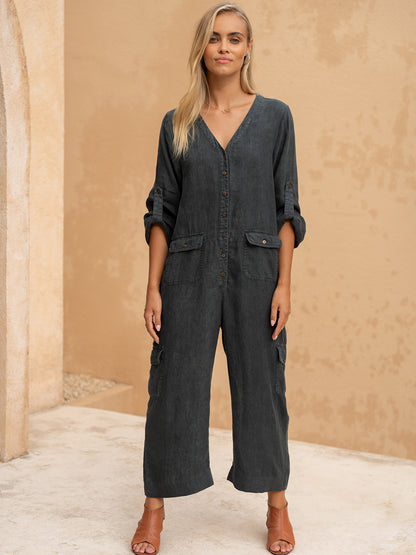 Mara French Linen Jumpsuit Charcoal
