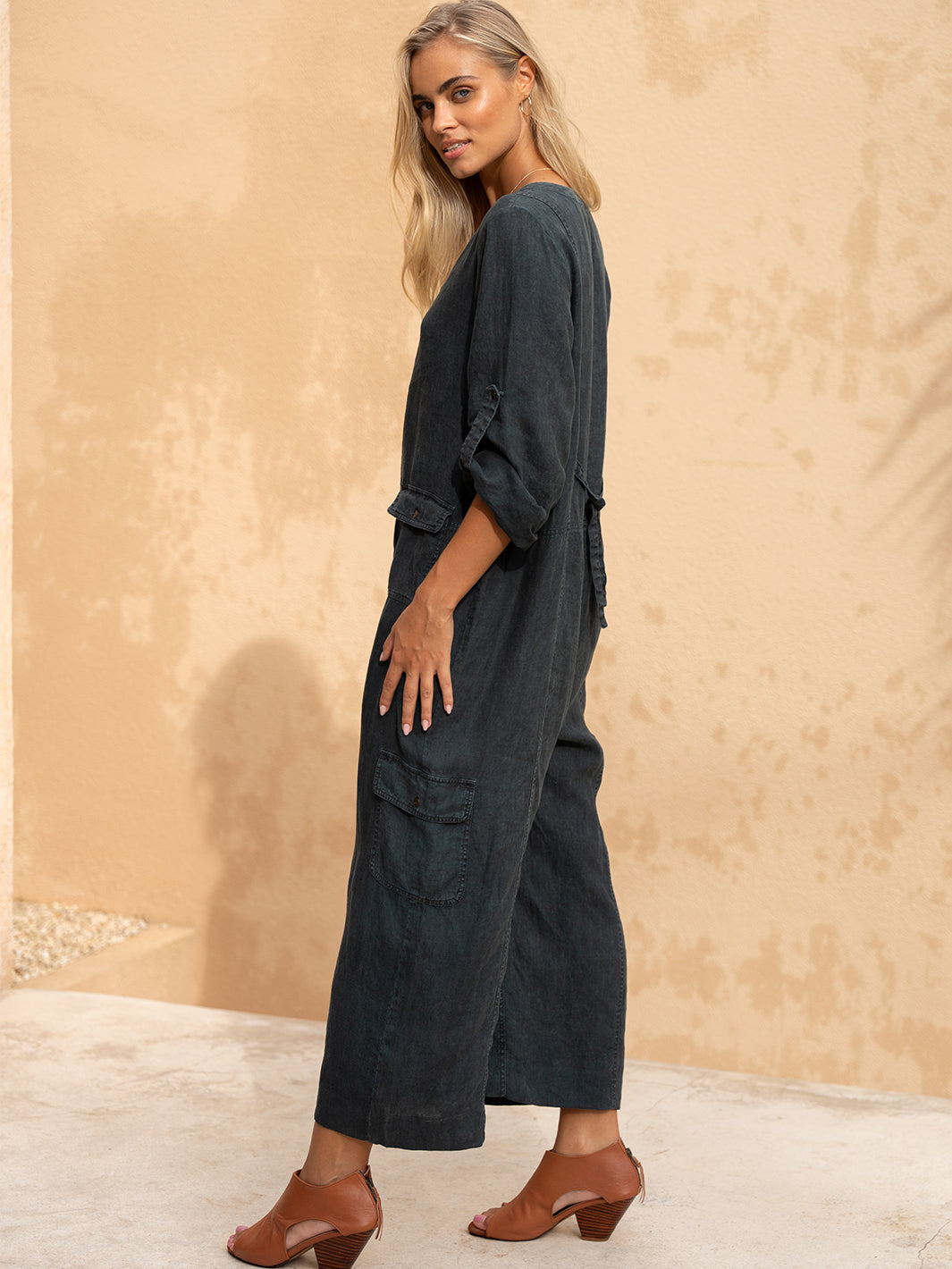 Mara French Linen Jumpsuit Charcoal