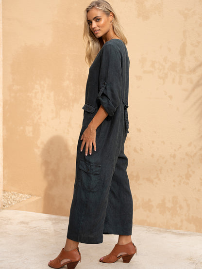 Mara French Linen Jumpsuit Charcoal