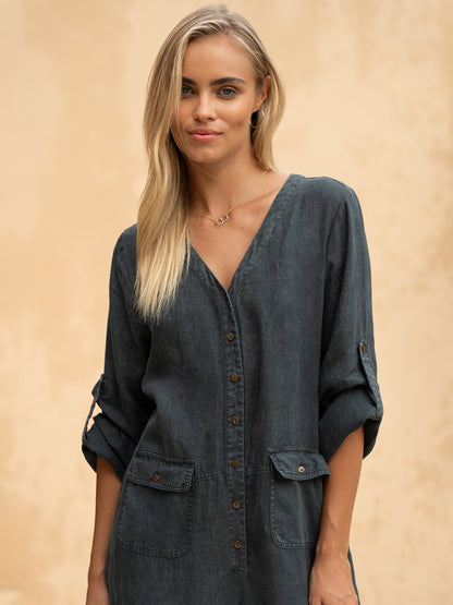 Mara French Linen Jumpsuit Charcoal
